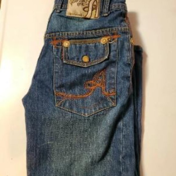 Akademiks Jeanius Jeans Size 16 Snap Pockets Embroidered Vintage 1999 - Picture 1 of 7